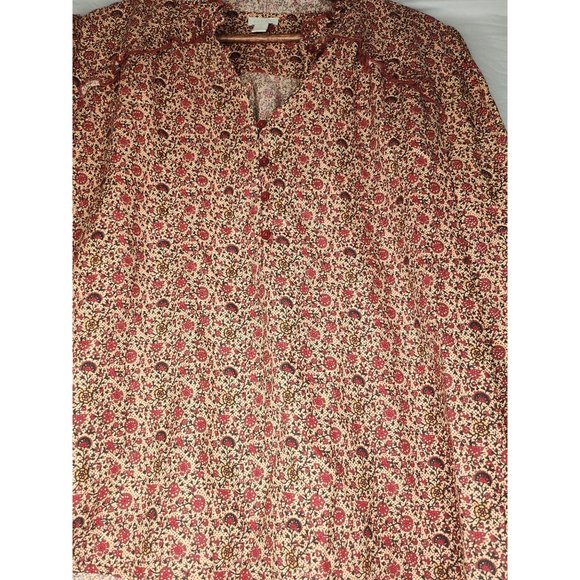 Hinge Navy and rust with orange and yellow floral print long sleeved blouse. Ruf - Picture 3 of 8